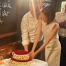 Cutting the cake: Hugh Marks and Alexi Baker on Saturday.