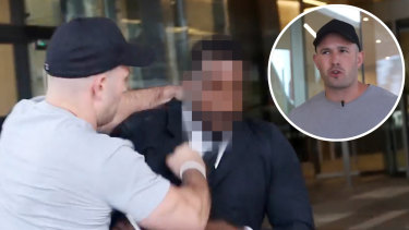 Stills from a video of an alleged attack on a Channel Nine security guard.