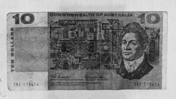 One of the forged $10 notes discovered in 1967.