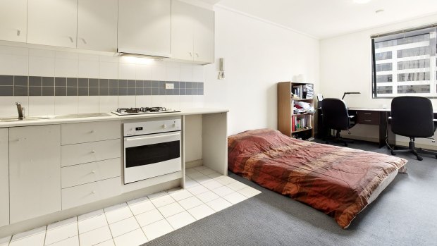 A Melbourne studio in student accommodation that is advertised for $320 per week.