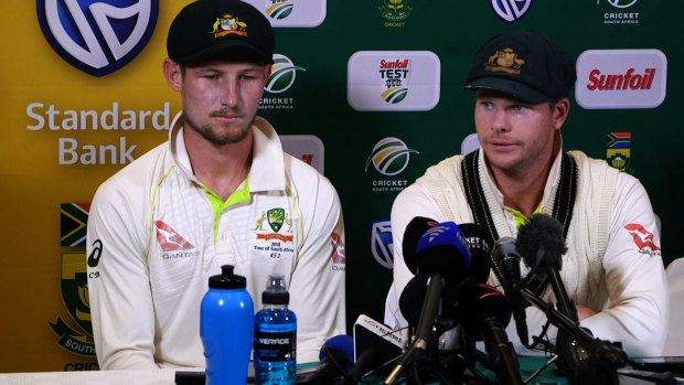 Dark chapter: Cameron Bancroft and Steve Smith admit to ball-tampering in Cape Town. 