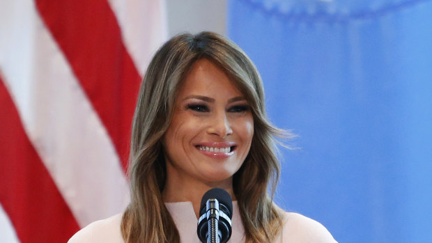 First lady Melania Trump speaks during a reception at the United States mission to the United Nations on Wednesday.