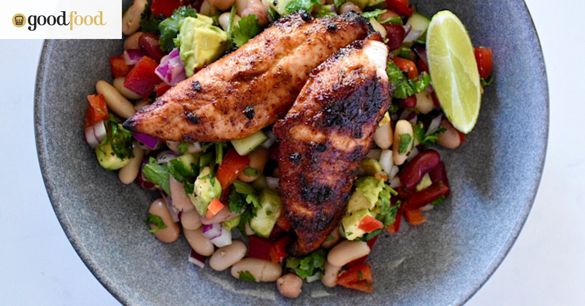 Zesty Mexican chicken and rainbow bean salad