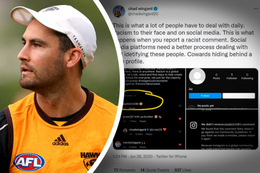 Hawk Chad Wingard called out the abuse, which also targeted his family.