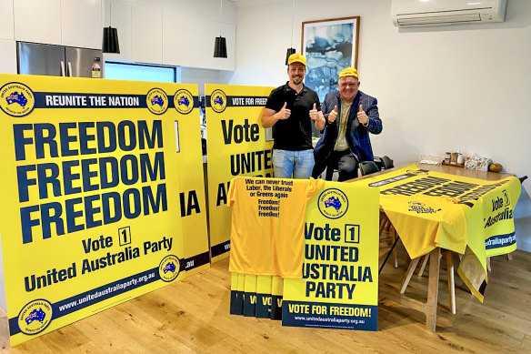 United Australia Party’s Craig Kelly (right) with Morgan Jonas, who has since quit the party.