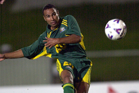 Thompson scores one of his 13 goals against American Samoa in 2001 in Coffs Harbour.
