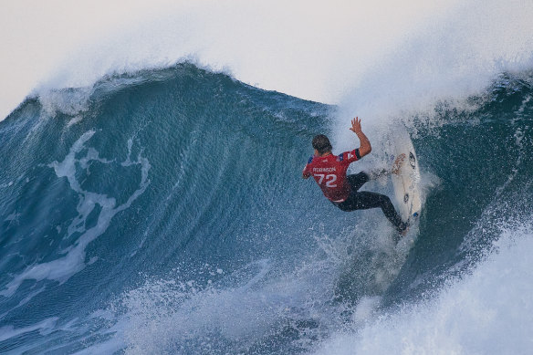 ‘Clutch moments’: Australian Jack Robinson surfs in heat four of the quarter-finals.