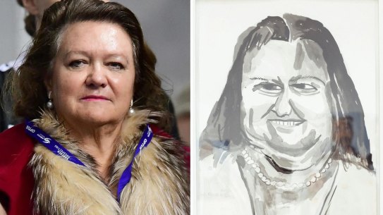 The second portrait of Gina Rinehart right, and the magnate herself, left.
