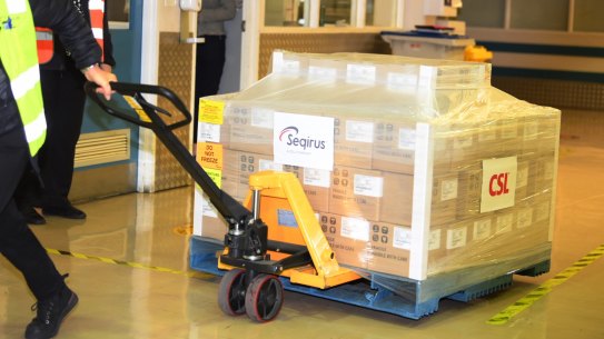 Doses of the Melbourne-made AstraZeneca vaccine left the CSL building today, bound for GP surgeries across the country.