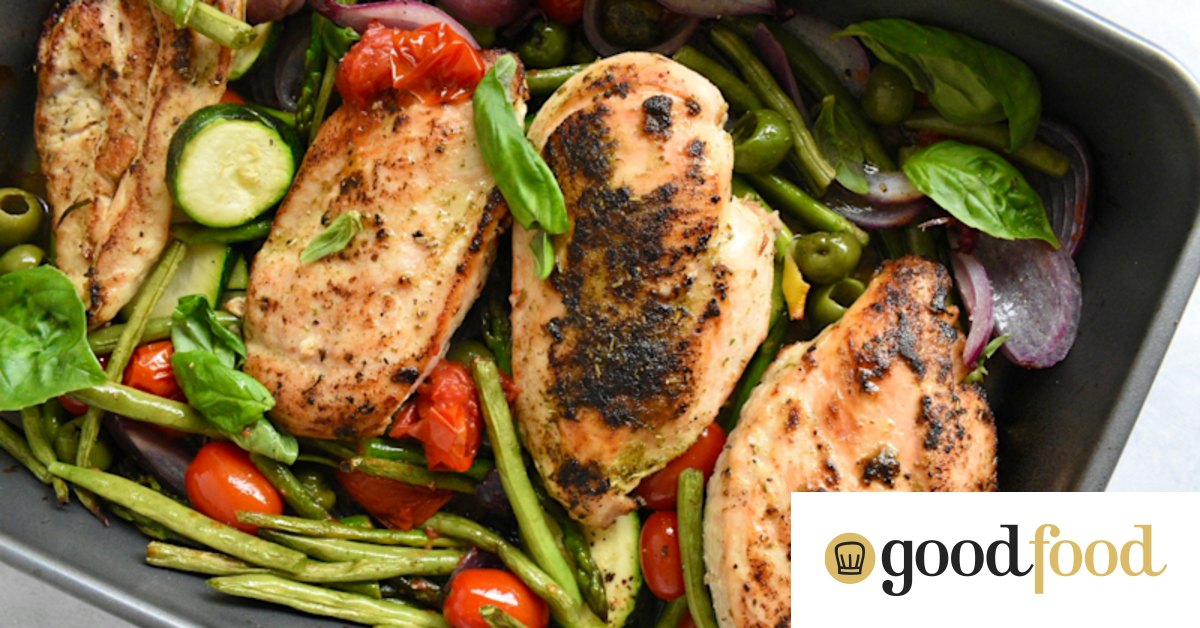 Gluten-free one-tray lemon and herb chicken recipe with vegetables