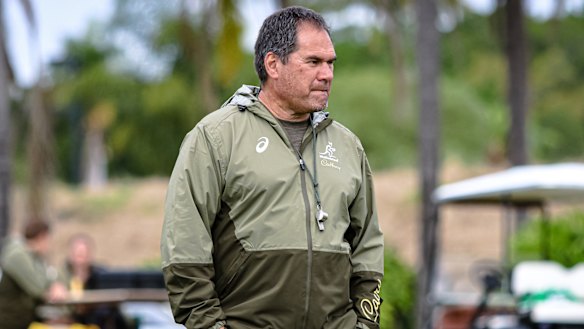 Dave Rennie keeps a close eye on the Wallabies at Sanctuary Cove. 