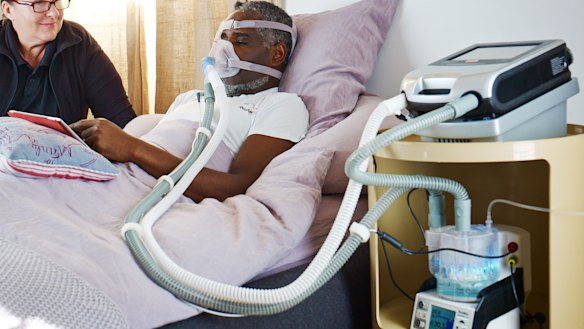 ResMed boss Mick Farrell says the medical device company is more than tripling production of its ventilators (pictured here) in the fight against COVID-19.