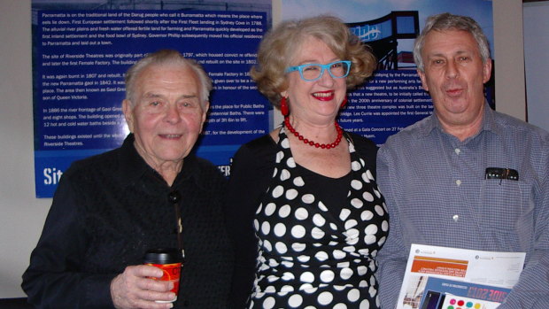 Annie Byron and Robert Love with Oliver Fiala (left), both former students of Oliver’s, Riverside Theatres, 2013. 