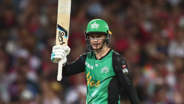 Peter Handscomb celebrates his 50 against the Sixers on Thursday night.