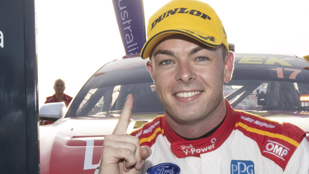 Scott McLaughlin after winning race 1 of the Tyrepower Tasmania SuperSprint for the Supercars Championships.