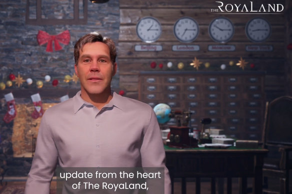 Digital animation of Emanuele Filiberto on The RoyaLand YouTube channel promoting the game.