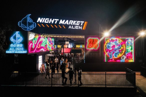 Alien Night Market captures the neon excitement of high-tech Asian cities and their faddish street foods.