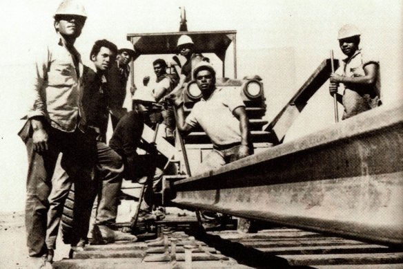 Railway workers in Port Hedland, WA, on May 8, 1968 – the day they set a world record.