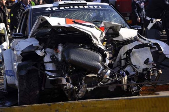 Crash: the wrecked car of Formula One driver Robert Kubica from his 2010 accident.