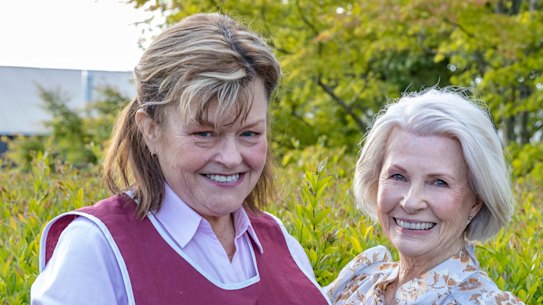 Robyn Nevin (right) plays Joan, a pillar of a country community, with Genevieve Lemon in Appleton Ladies’ Potato Race.