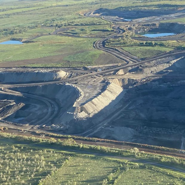West Pit as of April 2021. By this time, the mining had cut off the west side of Bottle Tree Hill (right of frame).