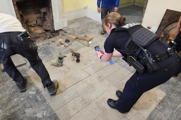 A tradesman found this homemade mortar buried behind a fireplace in a Port Adelaide home.
