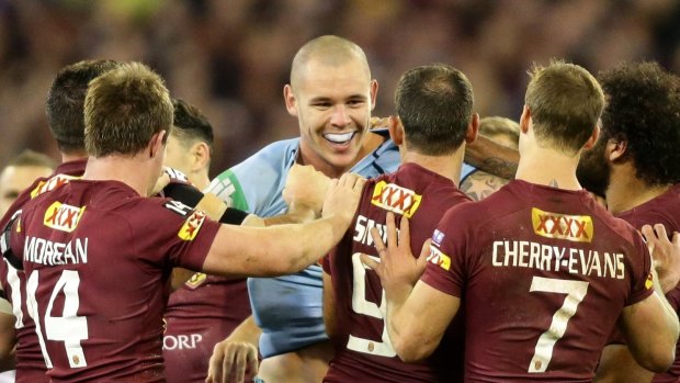 In your face: David Klemmer makes himself known to the Queenslanders during Origin II in 2015 at the MCG.