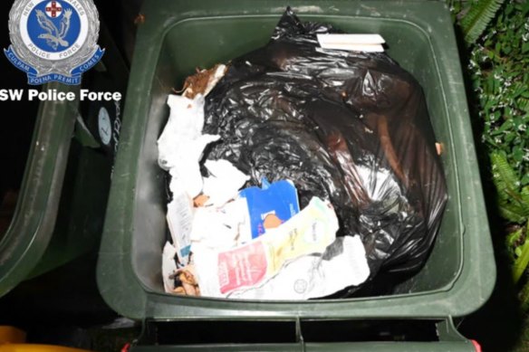 Several items found in a bin were seized for further forensic examination