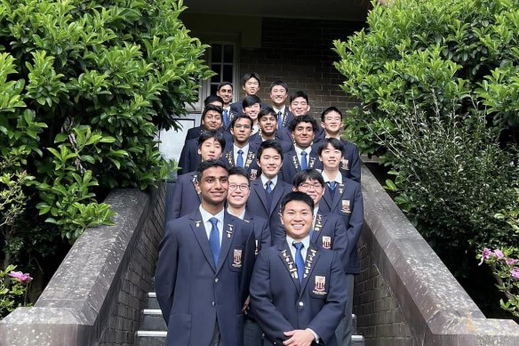 The 2023 leadership group at North Sydney Boys. At front right is Jordan Ho, who received a 99.95 ATAR.