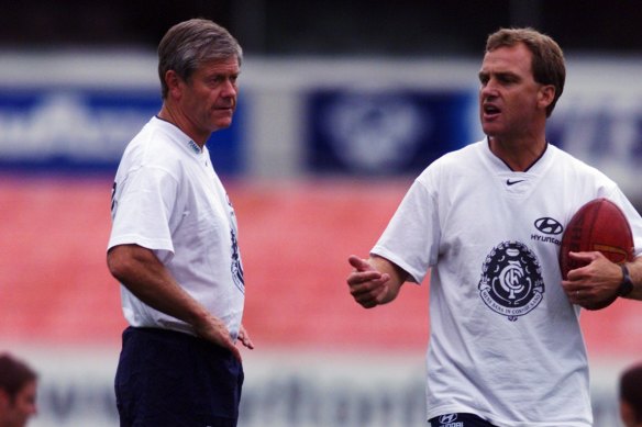Carlton’s David Parkin (left) and Wayne Brittain in 2000.