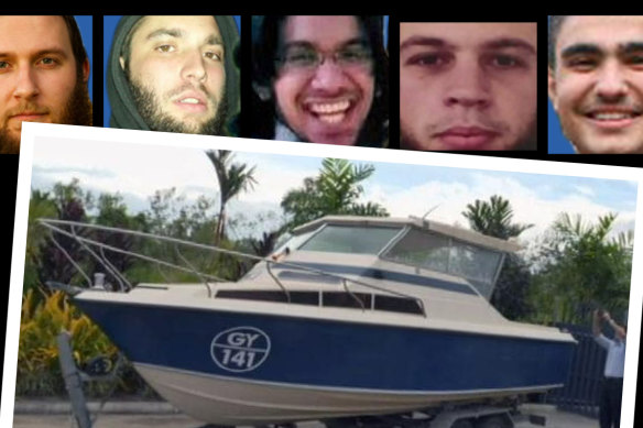 Five of the six convicted “tinnie terrorists” and the boat they planned to use to travel to the Philippines