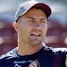 New Manly coach Kieran Foran with Tom Trbojevic on Sunday.
