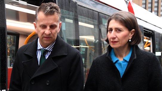 Transport Minister Andrew Constance, pictured with Premier Gladys Berejiklian, has said his priorities are the first stage of Parramatta's light rail line and a new metro line.