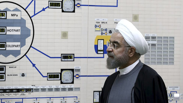 Iranian President Hassan Rouhani visits the Bushehr nuclear power plant in 2015.