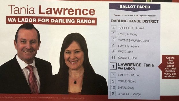 Labor's how-to-vote card in Darling Range.