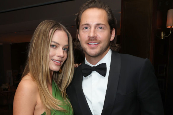 Actor Margot Robbie with husband and fellow producer Tom Ackerley in 2022.