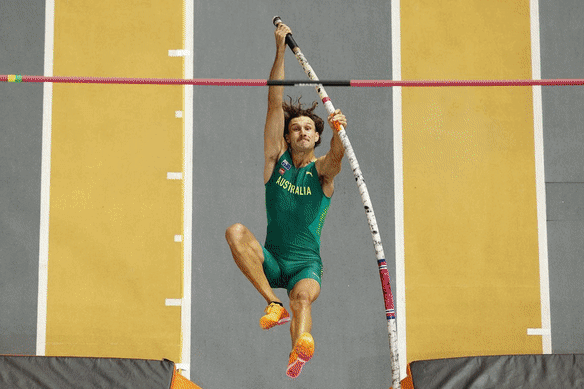Australia’s Kurtis Marschall competing in the pole vault final at the world athletics championships in Budapest, where he won a bronze medal.