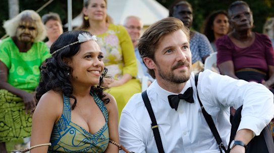 Miranda Tapsell and Gwilym Lee in a scene from Top End Wedding.