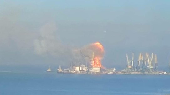 The Russian warship Orsk,  destroyed by Ukrainian forces in Berdyansk. near Mariupol. 