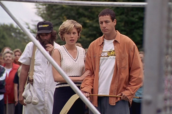 Julie Bowen (left) and Adam Sandler (right) in Happy Gilmore.