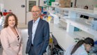 PolyActiva chief executive Vanessa Waddell and National Reconstruction Fund chief executive David Gall in the Melbourne laboratories where trials of the biotech’s eye implant technology have been taking place.  