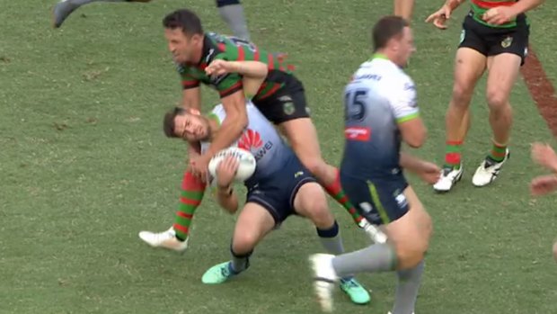 In trouble again: Sam Burgess accepted a two-match ban for this his on Aidan Sezer.