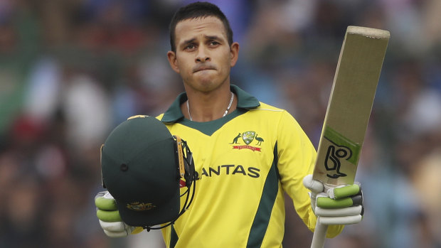 Khawaja celebrates scoring a century during the final ODI.