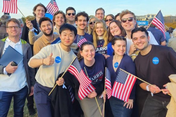 Young Liberals attend a Kamala Harris rally as part of a study tour to the United States.