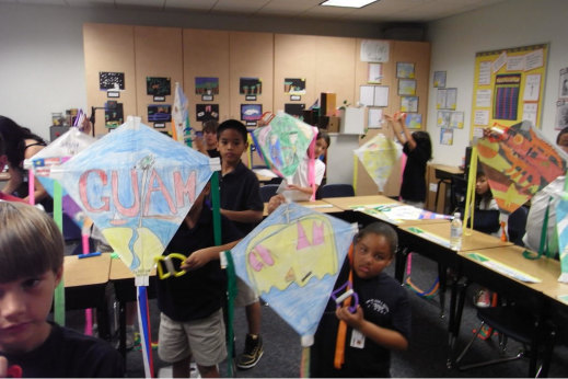 Children at a kite workshop Jo Baker ran in the US territory of Guam in 2010.