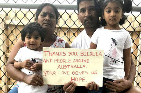 Priya and Nades Murugappan and their Australian-born children, Tharnicaa and Kopika, in a photo taken during their court fight to remain in Australia.