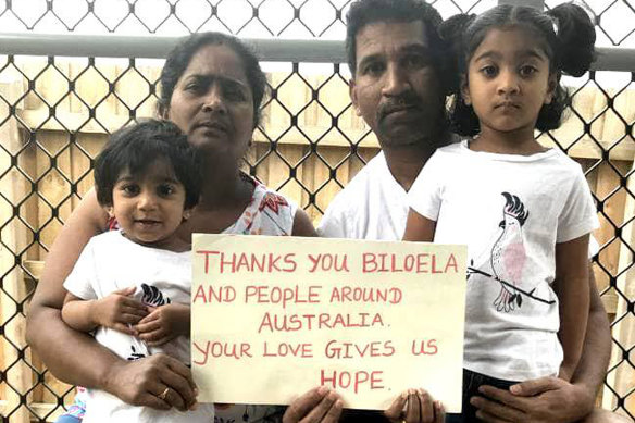 Priya and Nades Murugappan and their Australian-born children, Kopika and Tharnicaa, in a photo taken during their court fight to remain in Australia.
