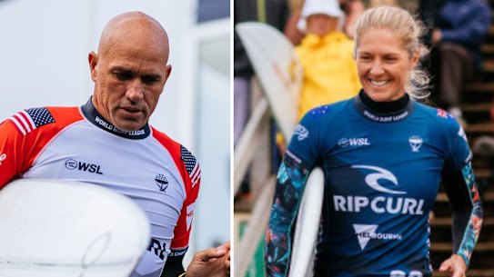 Kelly Slater and Stephanie Gilmore at Bells Beach