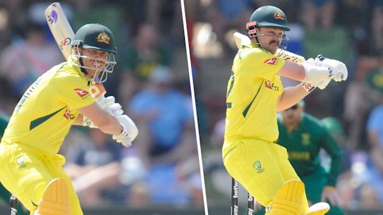 Left-handers David Warner (left) and Travis Head (right) are forming a formidable record at the top of Australia’s ODI batting order.