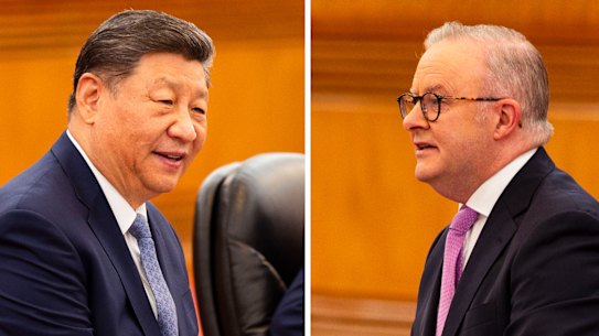 Prime Minister Anthony Albanese speaks with Chinese President Xi Jinping.